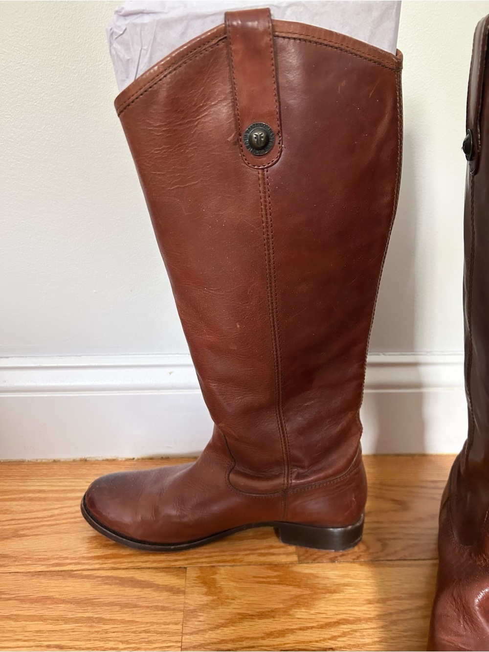 Frye Melissa Button Leather Brown Tall Boots - Picture 4 of 11